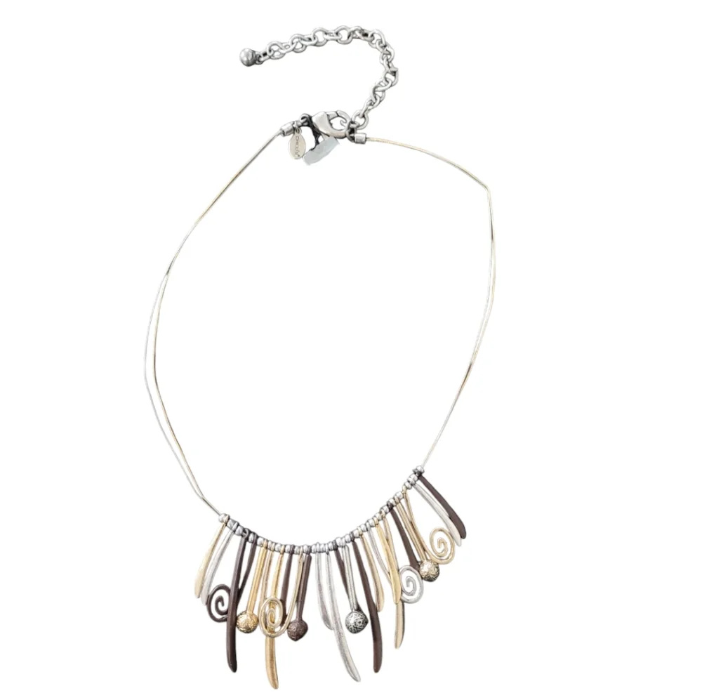 Chicos Unique Elegant Sliding Fringe Brutalist Two-Tone Necklace